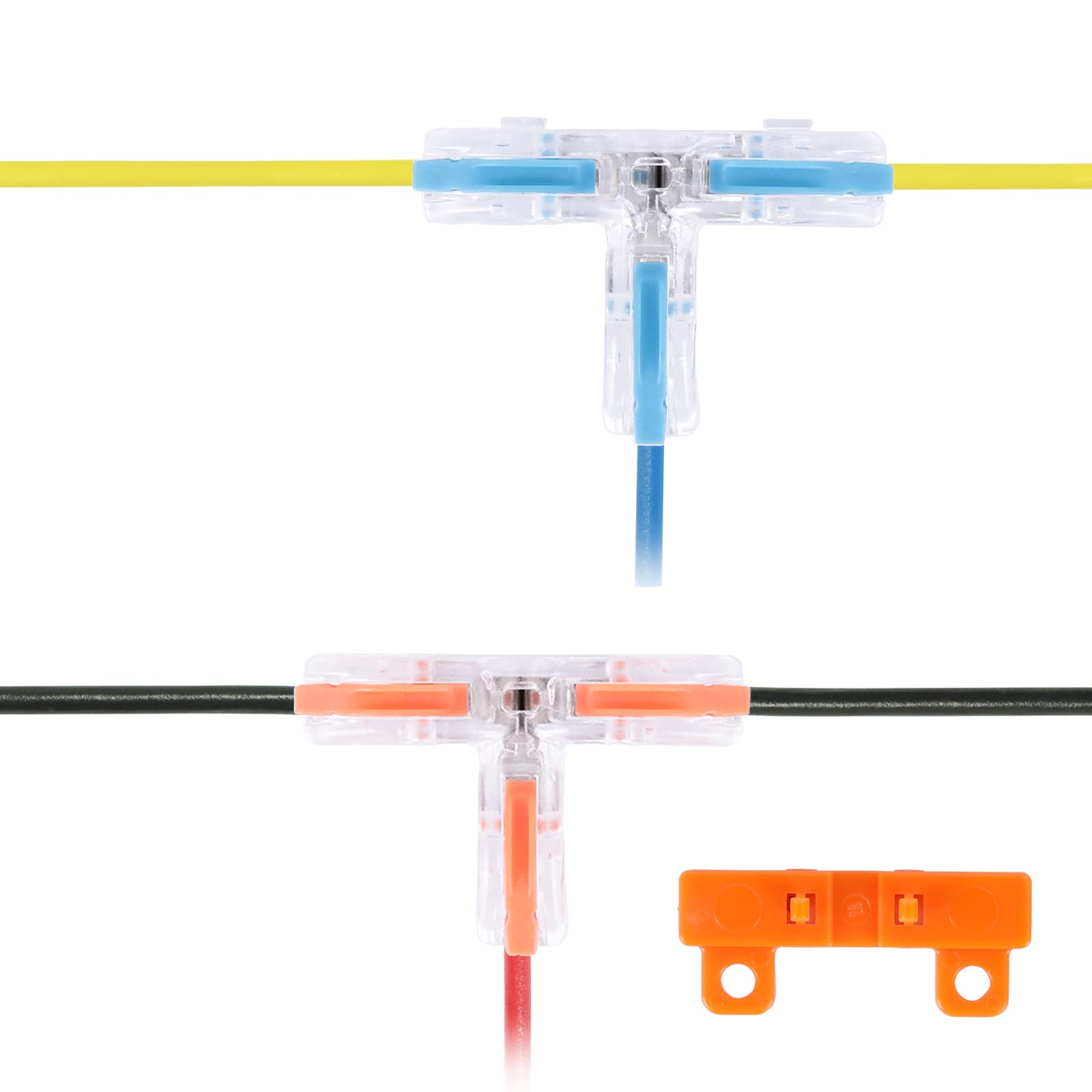 Brightfour T Tap Connectors For Awg 28 12, Lever Wire Connectors 40 Pack, Pushin 3 Way T Connectors For Wiring, 10 Mount Bases I