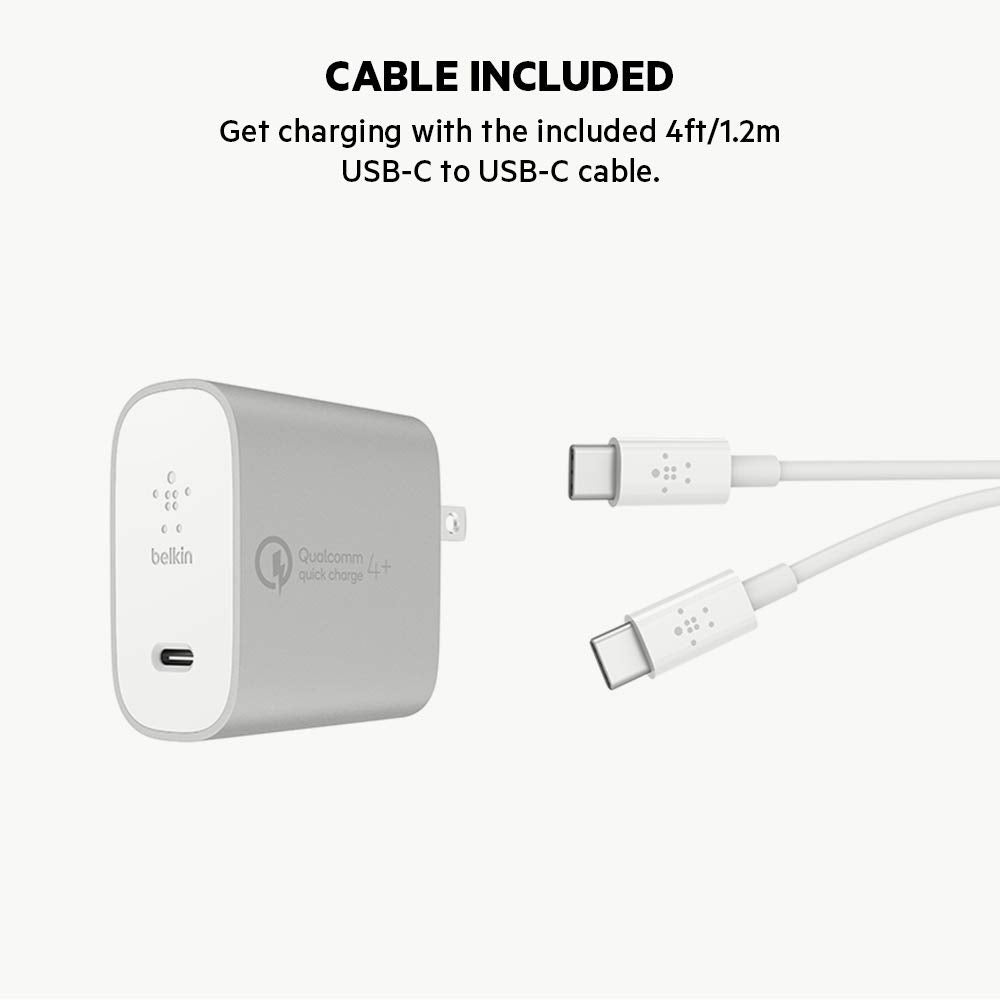 Belkin Boost Charge 27W Quick Charge 4+ Home Charger with 4ft/1.2m USB C to USB C Cable (Quick Charge 4+ Charger)
