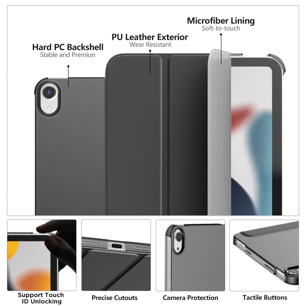 MoKo for iPad Mini 7 (A17 Pro) Case 2024,iPad Mini 6 Case 2021,8.3 inch iPad Mini 7th/6th Generation Case,Slim Lightweight Hard Back Shell Stand Cover for iPad Mini 2024 with Touch ID, Space Gray