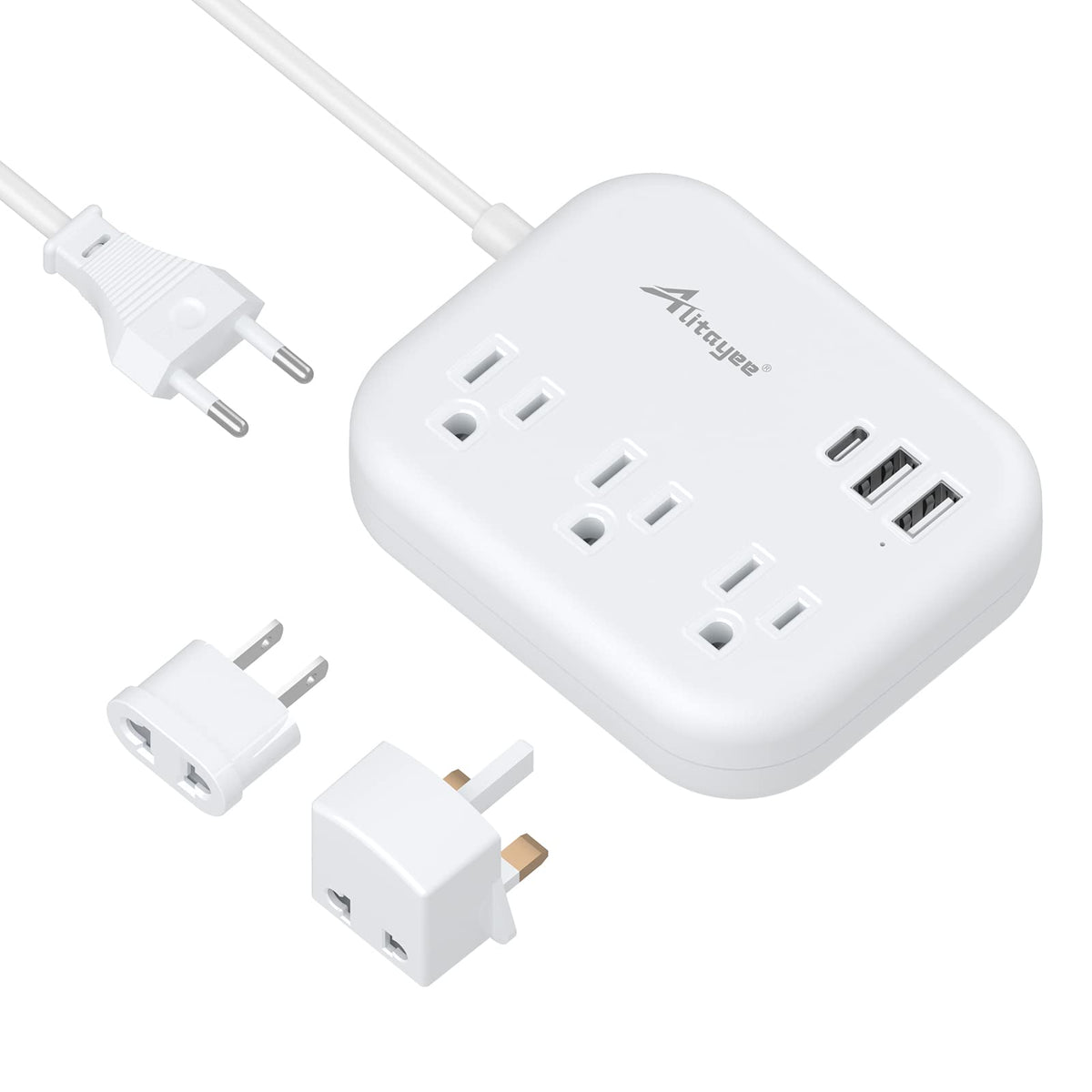 European Travel Plug Adapter, Alitayee Eu/Uk/Us Travel Power Strip With 3 Outlets 3 Usb Ports, International Universal Plug Adap