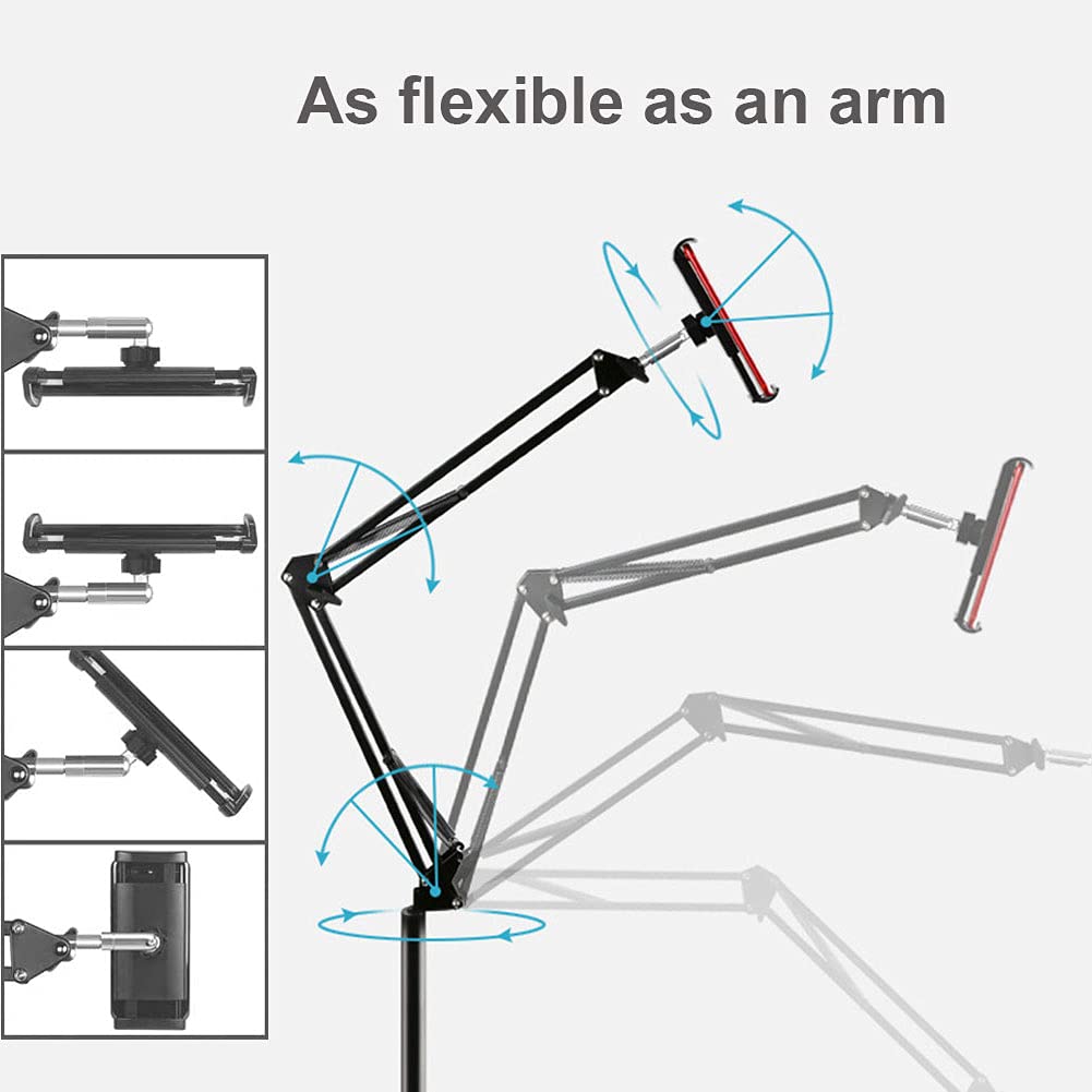 Ohitec Phone/Tablet Floor Stand, Heavy Duty Steel Metal Universal Adjustable Mobile Cell Smartphone Mount Lazy Bracket 360 Degre