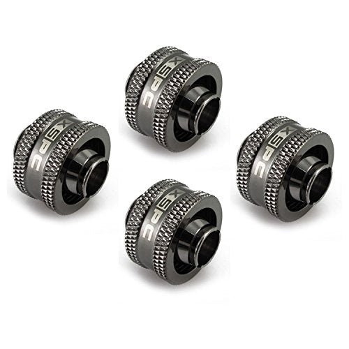 XSPC G1/4 to 3/8 ID, 5/8 OD Compression Fitting V2 for Soft Tubing, Black Chrome, 4-Pack
