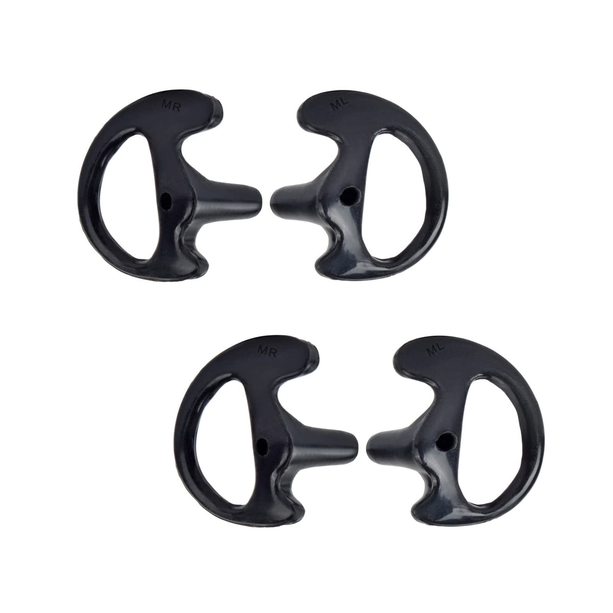 Hys Replacement Soft Flexible Open Ear Insert Ear Buds Medium Earmold Ear Pieces For Walkie Talkie Radio Transparent Air Acoustic Earpiece Headset, 2Pair Black Left And Right Earmold