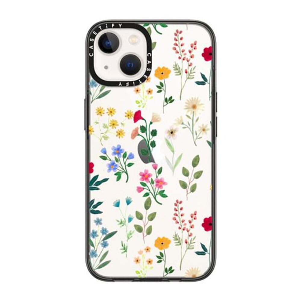 Casetify Compact Iphone 14 Case [2X Military Grade Drop Tested / 4Ft Drop Protection]   Spring Botanicals 2   Clear Black