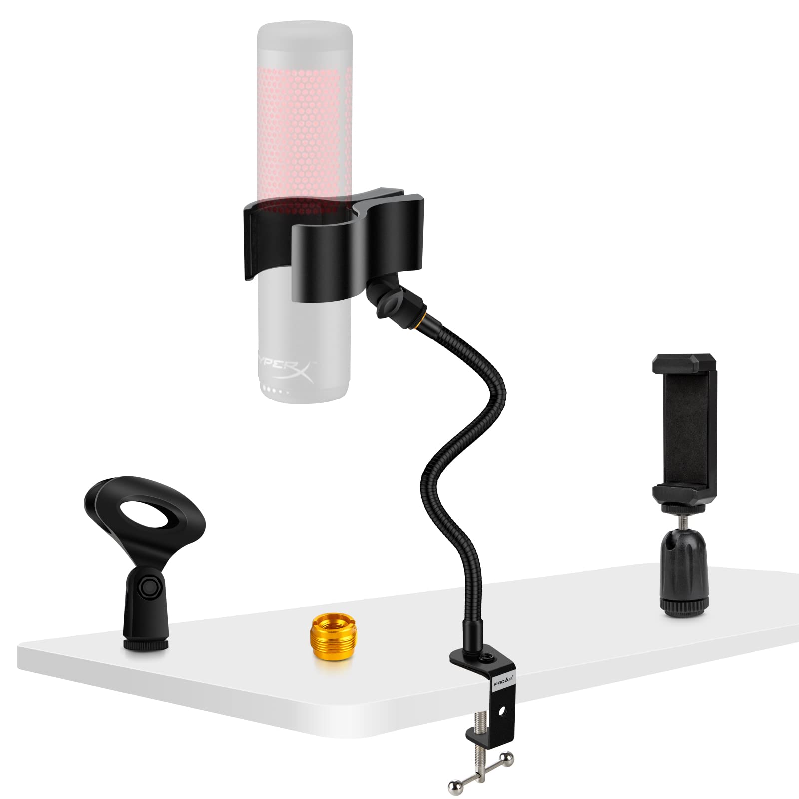 Microphone Stand 13 Flexible Gooseneck Desktop Mic Stand Multi-Function Mic Stand Phone Holder with Upgraded Mic Clip and Heavy 