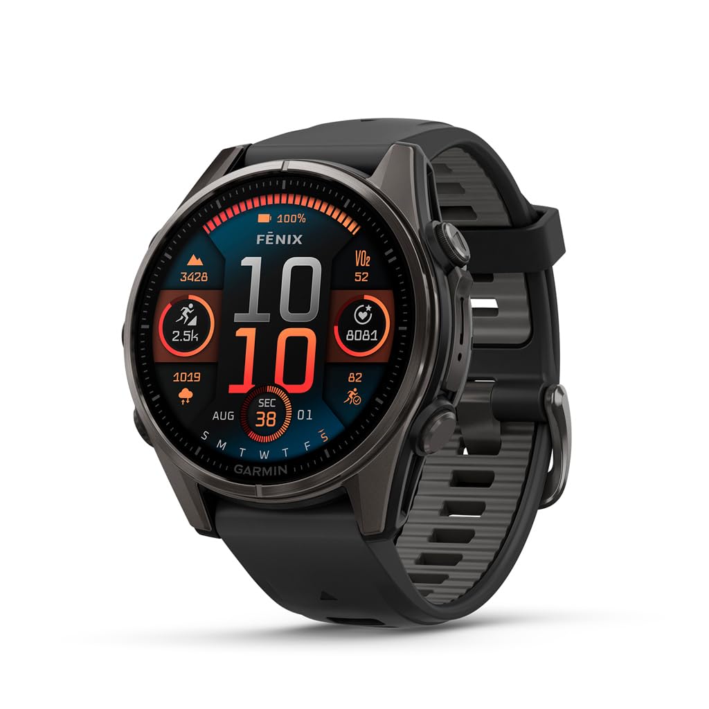 Garmin fenix 8 - 43mm, AMOLED, Sapphire, Premium Multisport GPS Smartwatch, Long-Lasting Battery Life, Dive-Rated, Built-in LED 