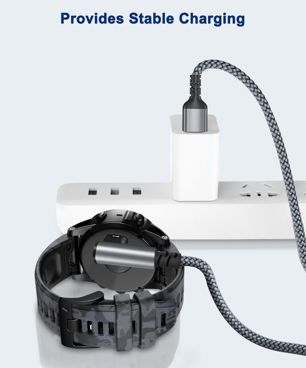 Garmin Watch Charger Cable 1.8M 2Pack,Right Angle Nylon Charging Power Cord Lead For Fenix 8 5 5X 6S 6X 7 7S 7X,Forerunner 745 935 945 245 Music,Instinct,Approach S10 S40 S60 S12 S42,Vivoactive 4 4S