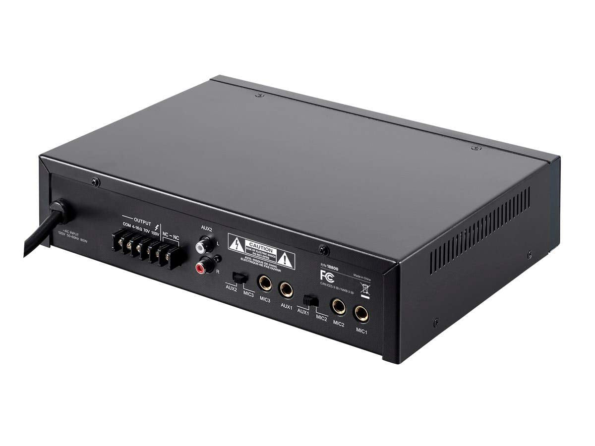 Monoprice Commercial Audio 3 Channel 60 Watt 100/70V Mixer Amp   Three Mic Inputs, Bass, Treble, And Volume Controls, Black