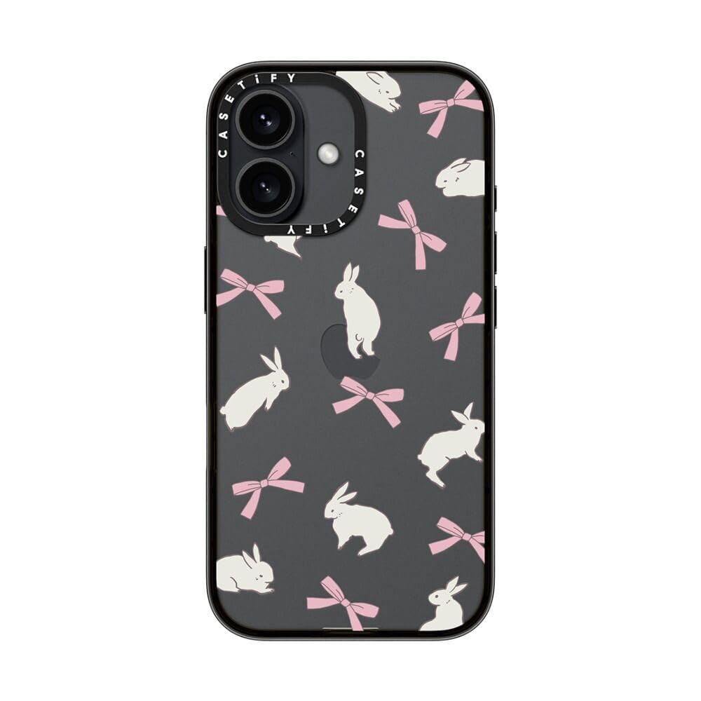 Casetify Compact Case For Iphone 16 [Lightweight / 4 Ft. 2X Military Grade Drop Protection/Slim]   Rabbit Ribbon   Clear Black