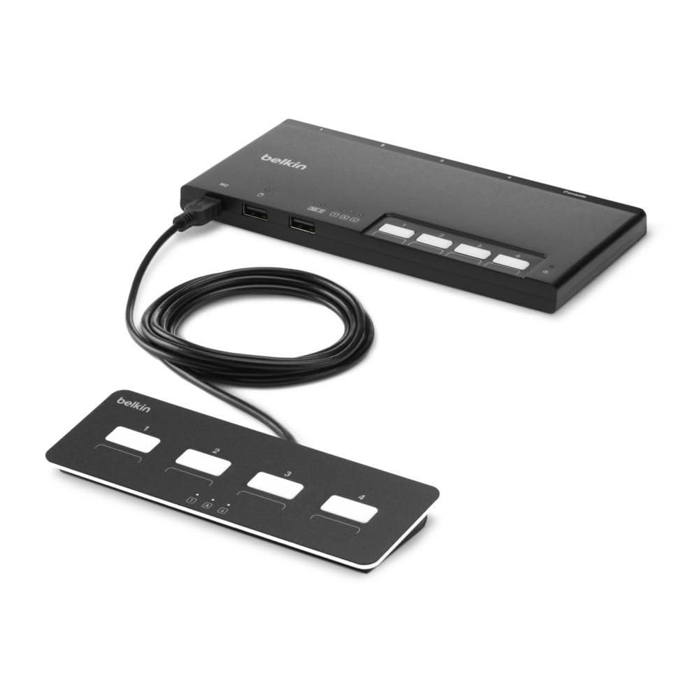 Belkin 4-Port Modular Secure KM Switch PP4.0 W/Remote - 4 Computer(s) - 1 Local User(s) - 4 x USB - Desktop, Wall Mountable - TA
