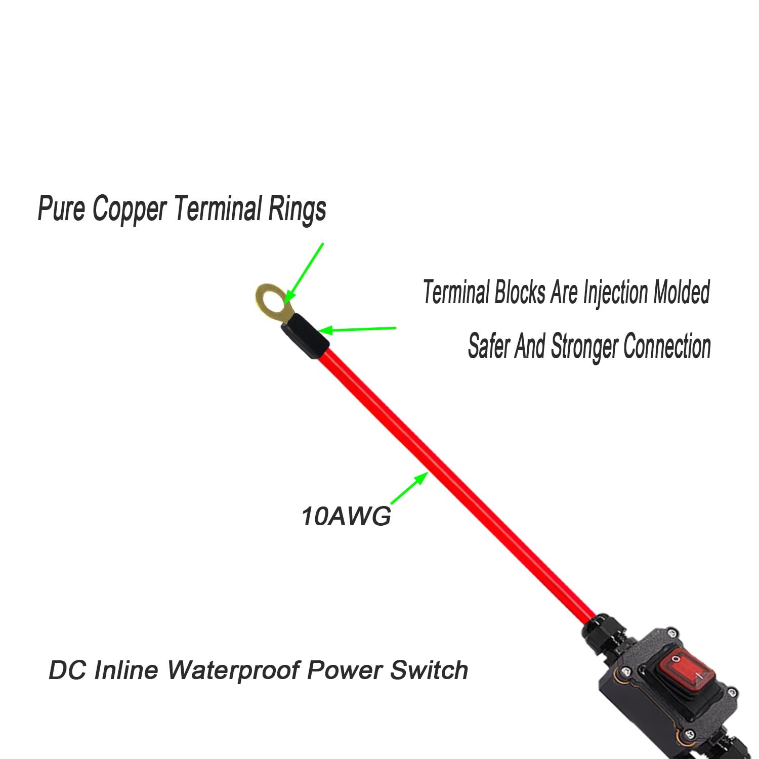 FUAUJUE DC12V Waterproof Inline Switch DPST Dual Side Wiring 25A with Quick Connect/Disconnect, Red + Black for Motorcycle & Automotive