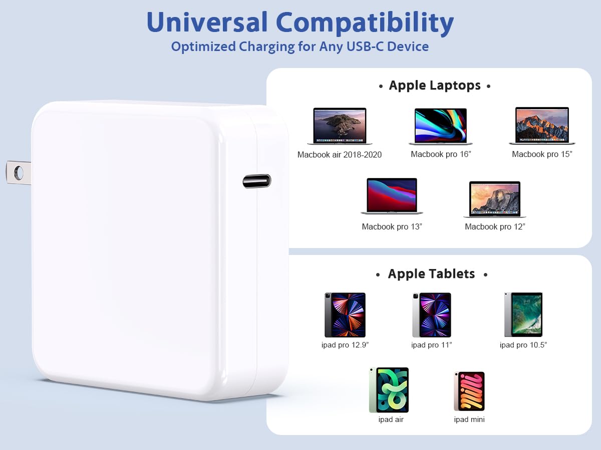 Mac Book Pro Charger   100W Usb C Fast Charger Power Adapter Compatible With Macbook Air 13 Inch,Macbook Pro 16, 15, 14, 13 Inch