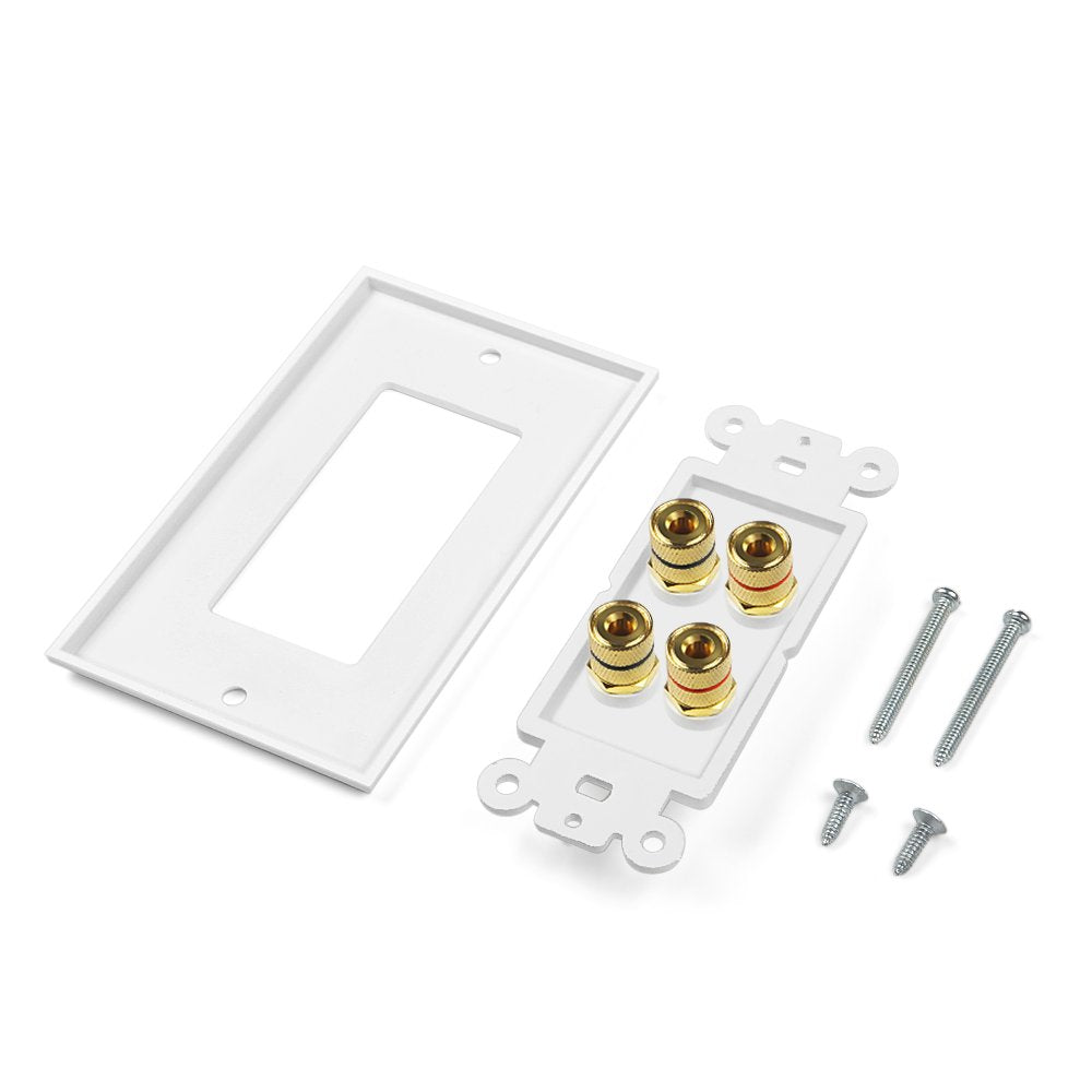 Icespring Banana Binding Post Two Piece Coupler Inset Wall Plate For 2 Speakers Standard Single Gang White