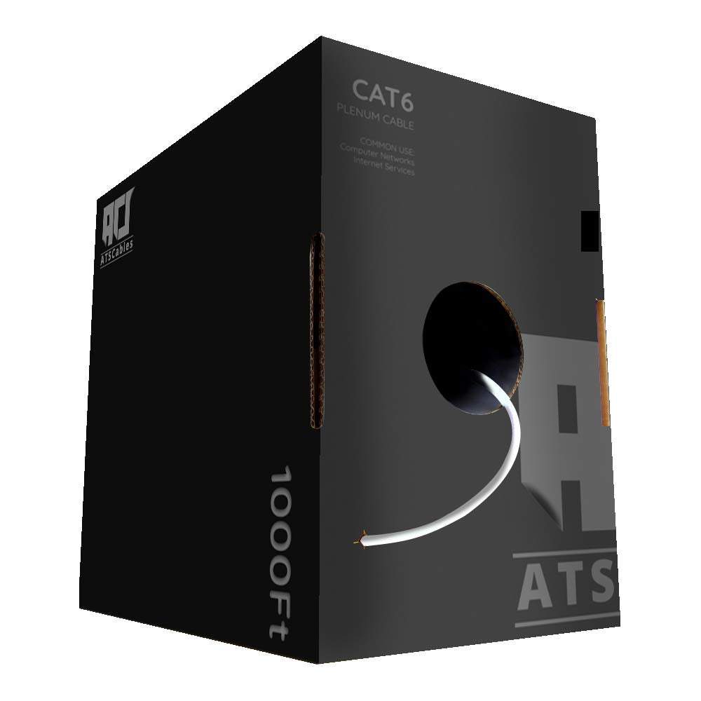 Ats Cables | Cat6 Plenum (Cmp) Cable 1000Ft | Network Analyzer Test Passed | 23Awg 4Pair, Solid 550Mhz Ethernet Cable 10Gigabit Utp, Available In 9 Colors (White)