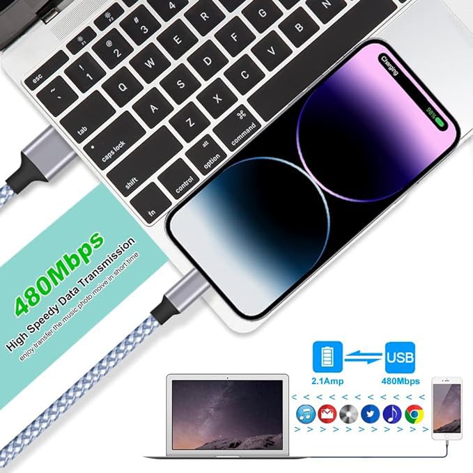 Dazhwa Iphone Charger 3Pack 6Ft [Mfi Certified] Best New Nylon Braided Usb A To Lightning Cable Cell Phone Fast Charger Cord Com