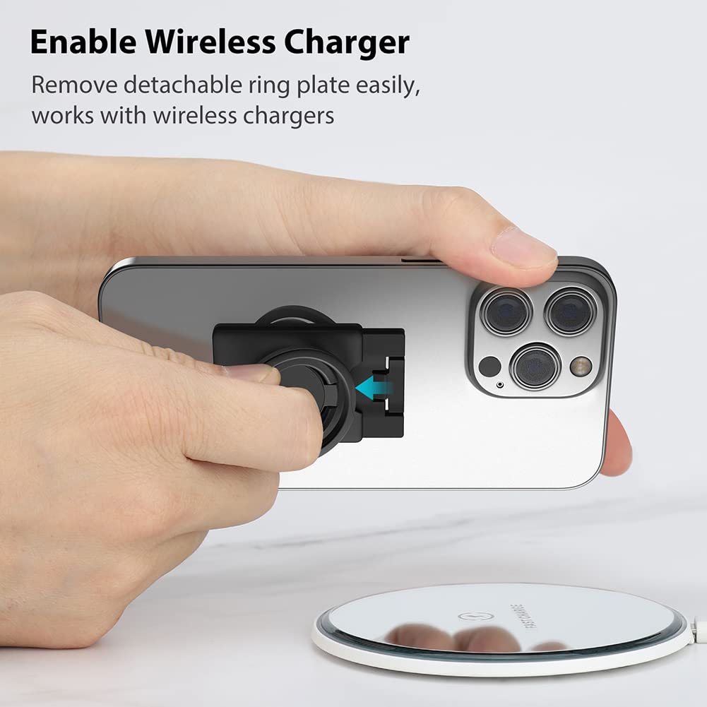 Monidea Phone Ring Holder, Phone Grip Finger Kickstand Wireless Charging Friendly, 360Rotation Metal Phone Ring Grip Stand Work