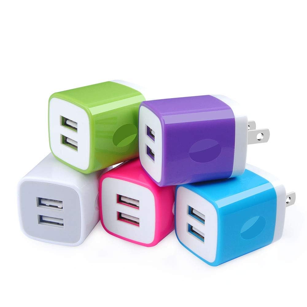 USB Wall Charger, Sicodo 5Pack 2.1A Home Traver Dual Port Plug Wall Charging Block Compatible with iPhone 17 16 15 14 13 SE X Pr