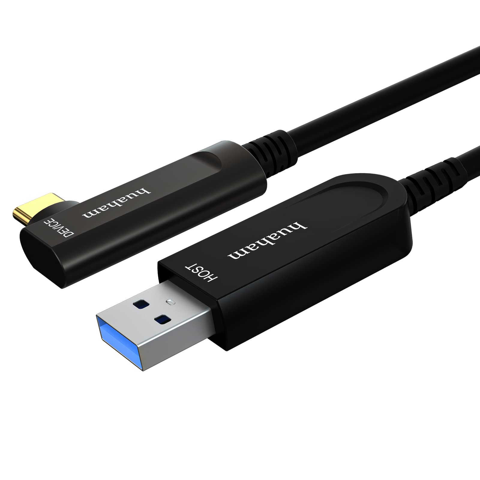 Huaham Usb A To Usb C Fiber Optic Cable Right Angled 50Ft, Usb 3.1 Type C 10Gbps Gen2 Long Distance Transmission Usb C Cable Compatible With Logitech Camera, Microsoft Azure, Vr/Ar, Touch Screen