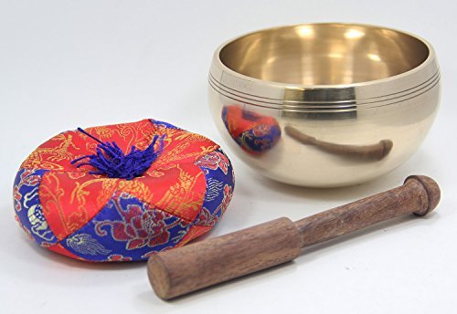 Dharmaobjects Tibetan Healing Singing Bowl With Silk Cushion And Leather Wrapped Mallet
