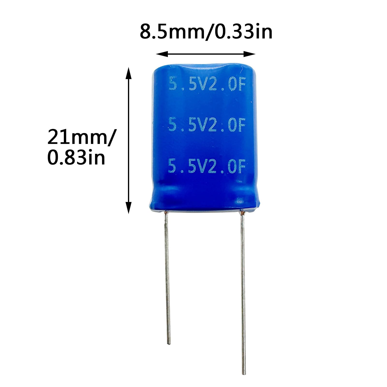 Cermant 2 Pcs 8.5X17X21Mm(0.33X0.67X0.83In) Super Capacitor 5.5V 2F Super Farad Capacitance Winding Type Energy Storage For On B