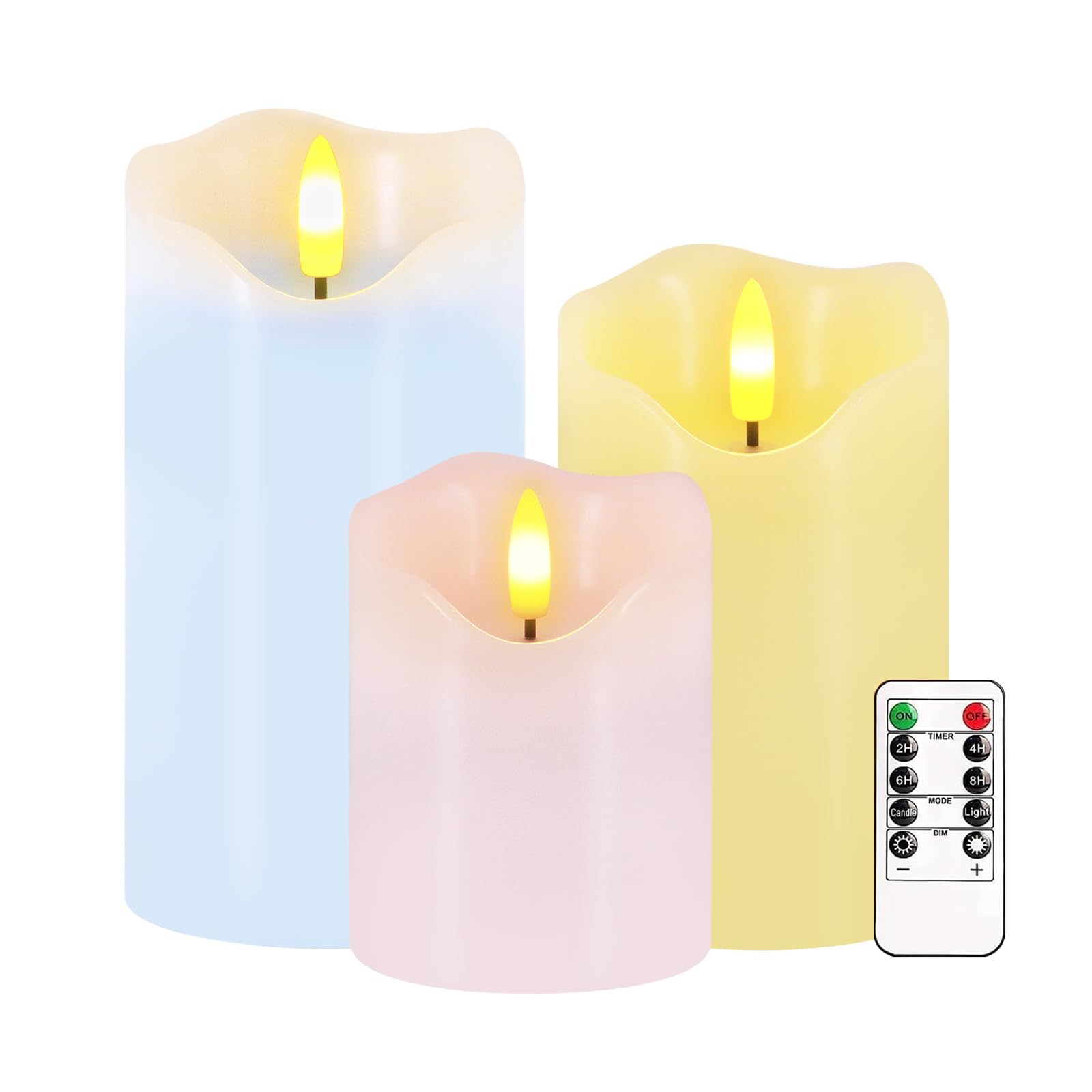 Flameless Candles Light, Set of 3 Pastel Spring LED Candles with Remote & Timer, Flickering Easter Pillar Candles Battery Operat