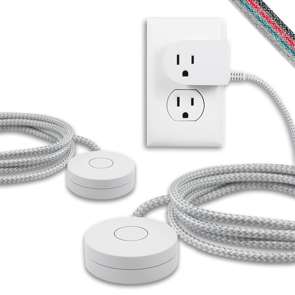 Cordinate Designer Onoff Switch Plug 2 Pack, 6 Ft Braided Power Cord, 3 Prong, Slip Resistant Base, Tabletop Or Wall Mount, Perf