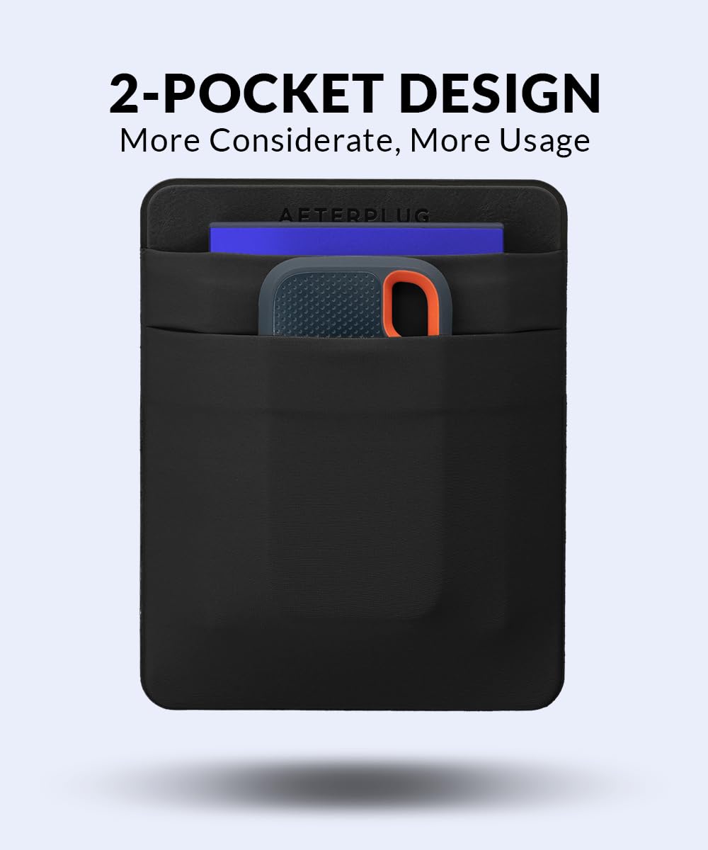 Afterplug 2 Pocket Adhesive Pouch For Laptop, Compatible With External 2.5' Hdd, Ssd, Magic Mouse, Usb Cable And More   Black