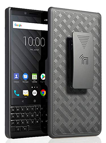 Case With Clip For Blackberry Key2, Nakedcellphone Black Kickstand Cover With [Rotating/Ratchet] Belt Hip Holster Combo For Blac