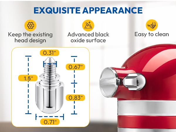 Attachment Knob Thumb Short Screw Fit For Kitchenaid Mixers With Screw On Hup Cap, Upgraded 6061 Aluminum Long Screw Head Knob R