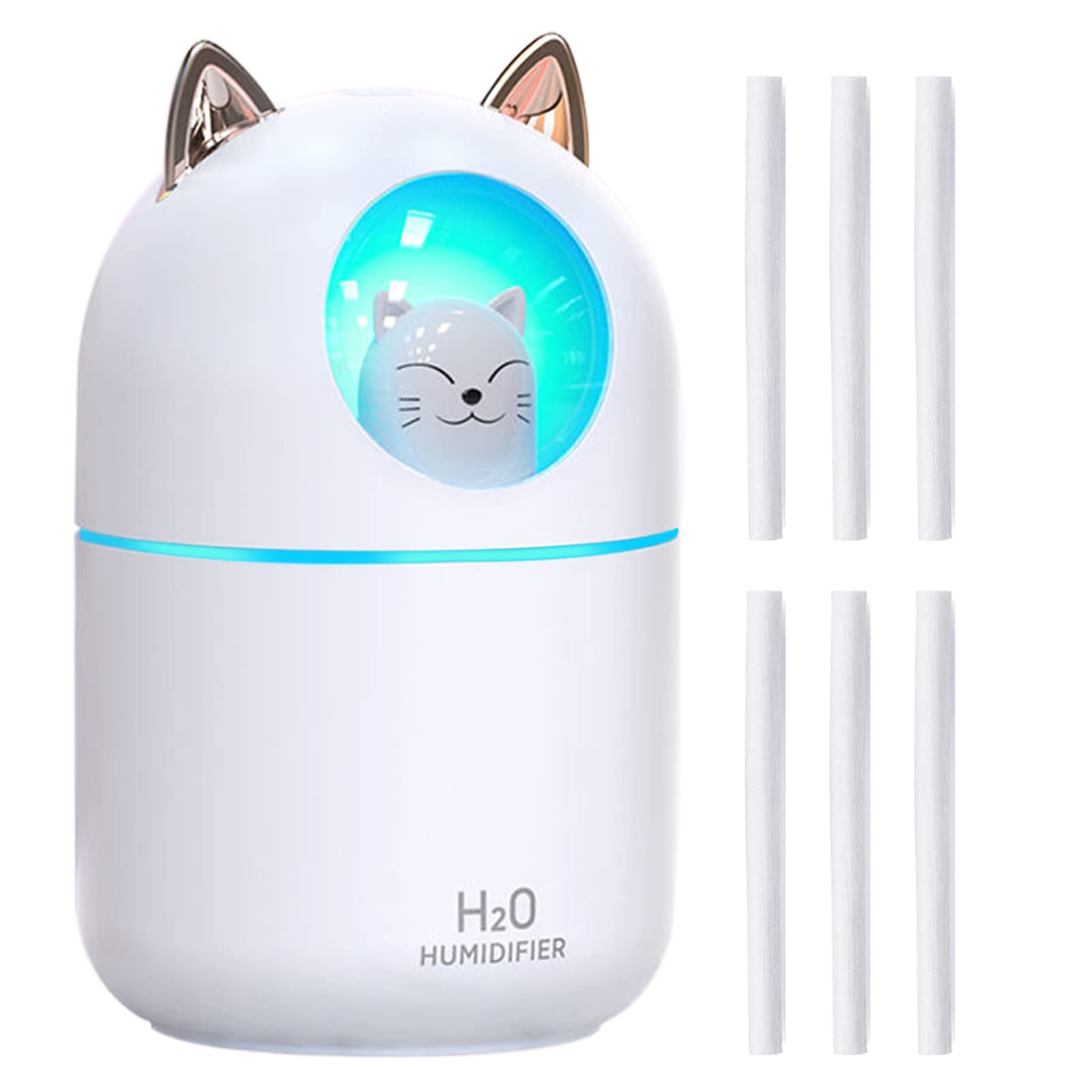 Small Humidifier Cute Portable Cool Mist Humidifier With 6 Pcs Humidifier Sticks 7 Color Night Light Usb Air Humidifier For Bedr