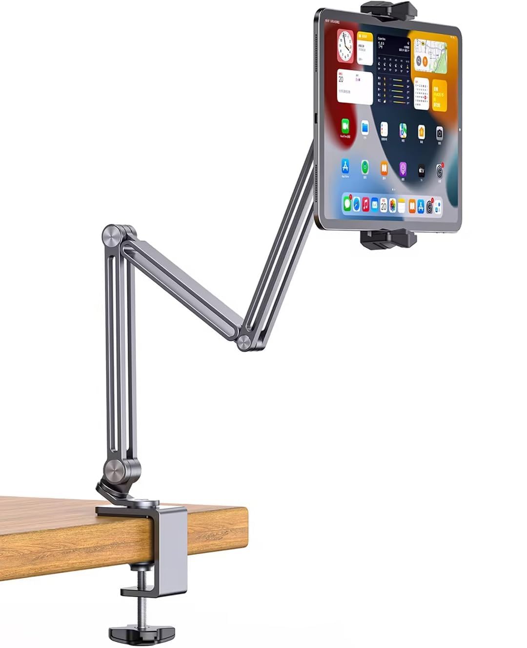 Yicosun Aluminum Adjustable Tablet Holder Stand For Bed & Desk   Compatible With Ipad Pro Air, 7 15.6'' Portable Monitor, Kindle
