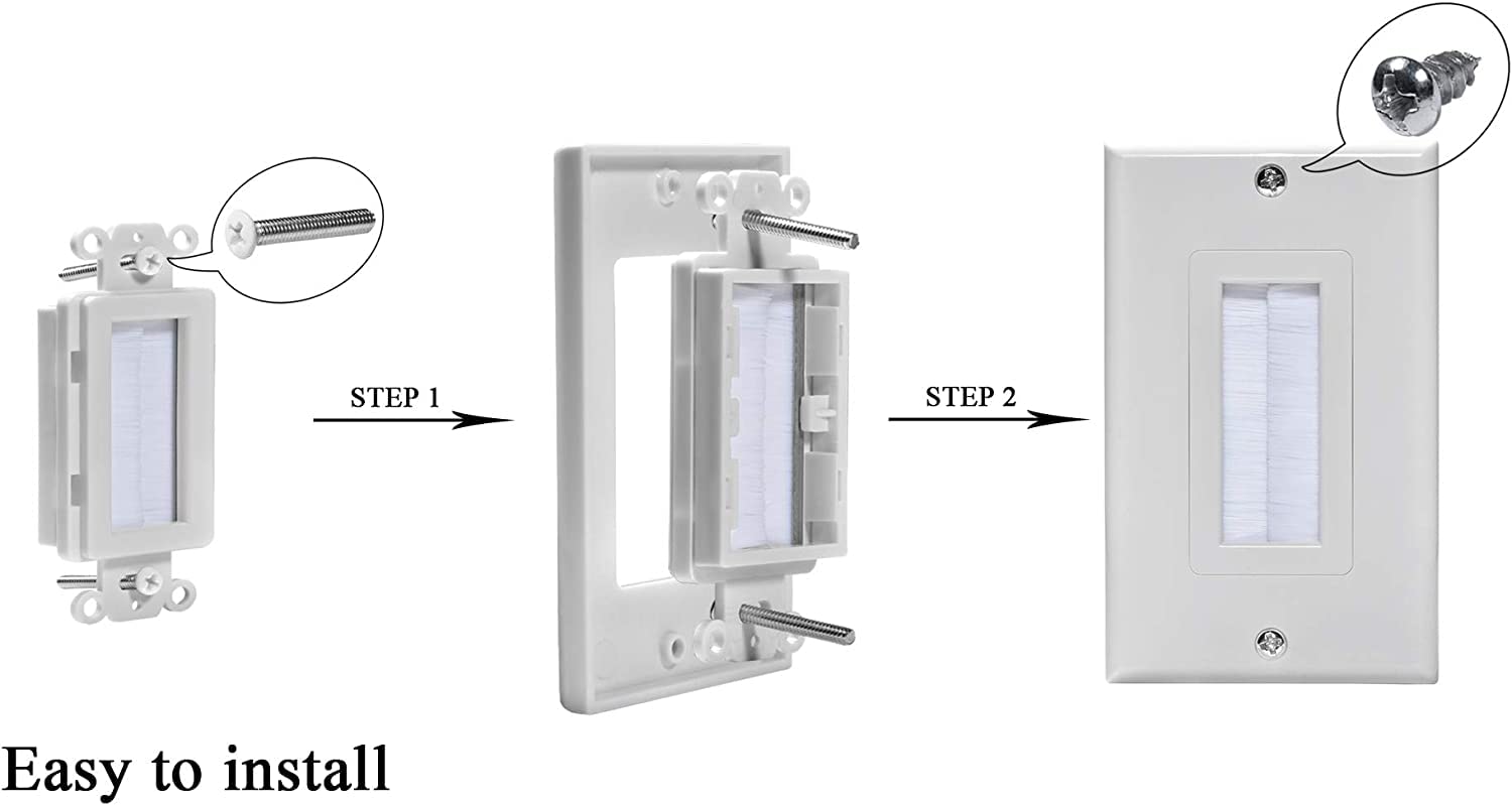 Brush Wall Plate Cable Pass Through Insert, 1 Gang Wall Plate Cable Access Strap, In Wall Wires For Hdtv, Hdmi, Network, Coaxial
