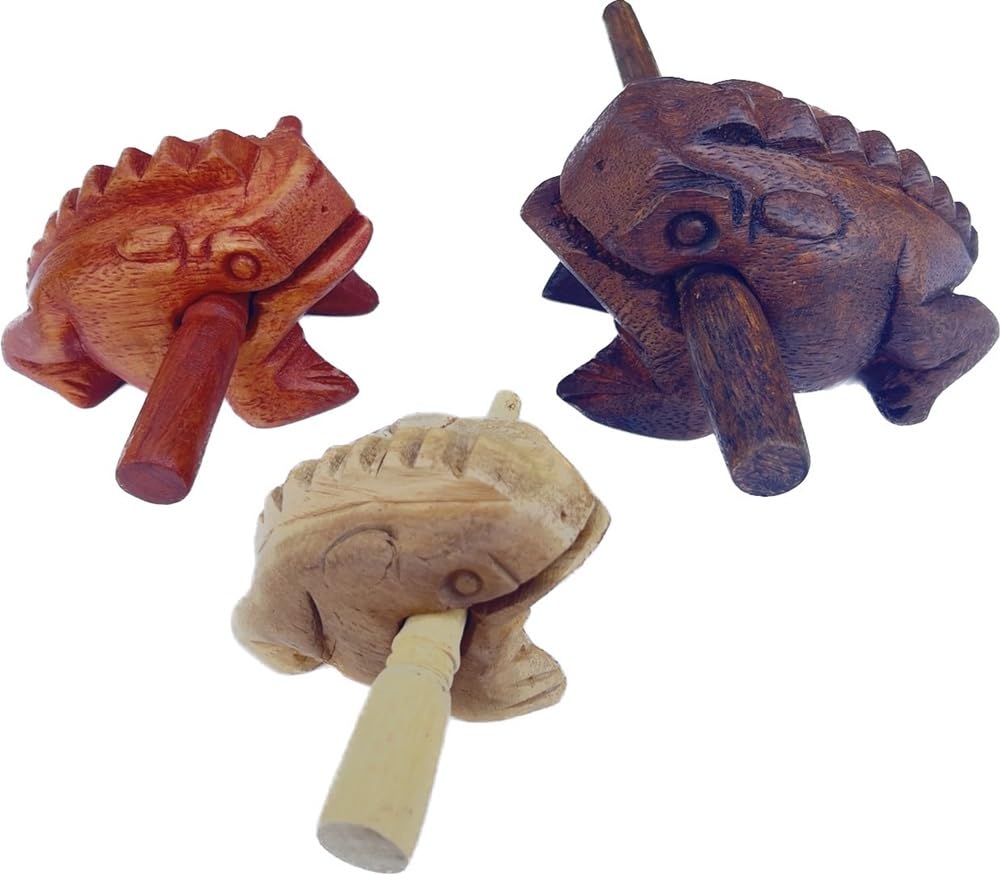 Guiros Percussion Instruments Wooden Frog wooden frog musical instrument 3 Pieces Set of 4 Inch Frog, 3 Inch Frog, and 2.25-2.75