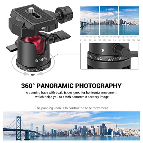 Smallrig Mini Ball Head, Tripod Head Camera 360 Panoramic With 1/4 Screw 3/8 Thread Mount And Quick Release Plate Metal Ball Joi