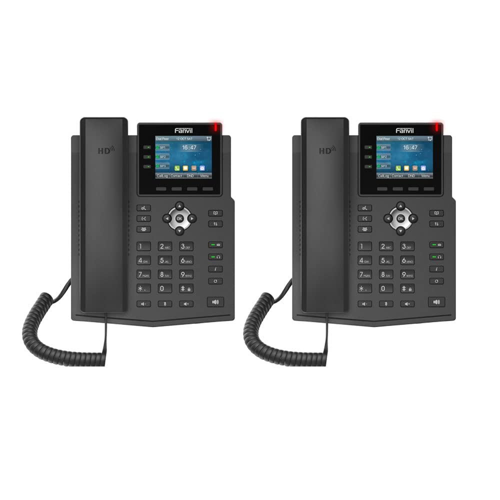 Fanvil X3U Enterprise Voip Phone, 2.8 Inch Color Display, 6 Sip Lines, Dual Port Gigabit Ethernet (2 Pack)