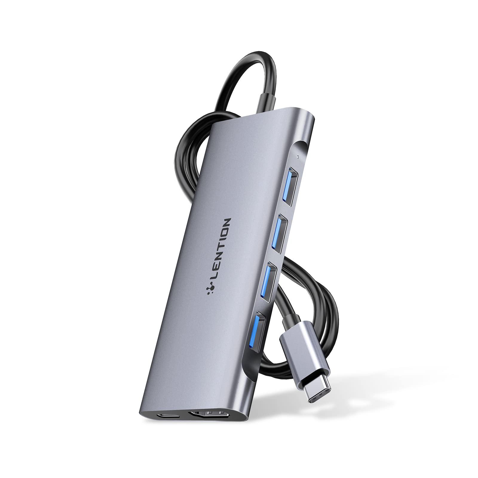 Lention 3.3Ft Long Cable Usb C Multiport Hub With 4K Hdmi, 4 Usb 3.0, Type C Charging Compatible 2023 2016 Macbook Pro, New Mac 
