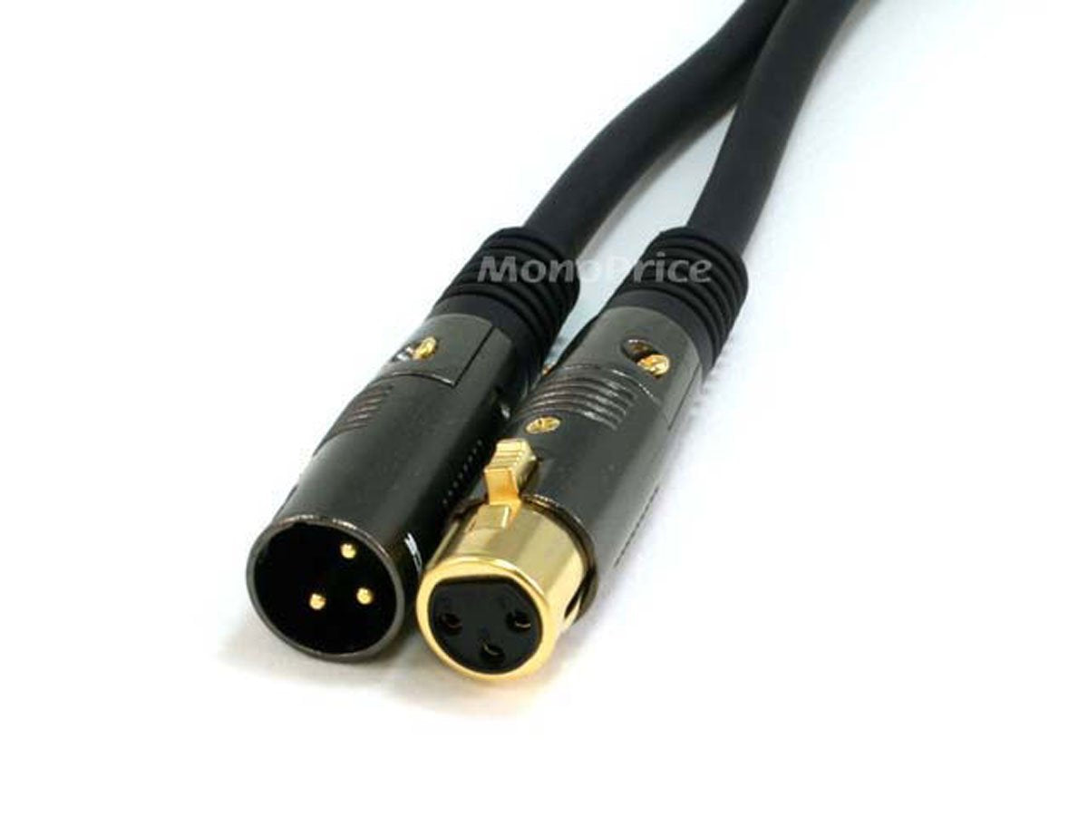 Monoprice Xlr Male To Xlr Female Cable   3 Feet   Black, 16Awg, Gold Plated Copper Wire Conductors   Premier Series