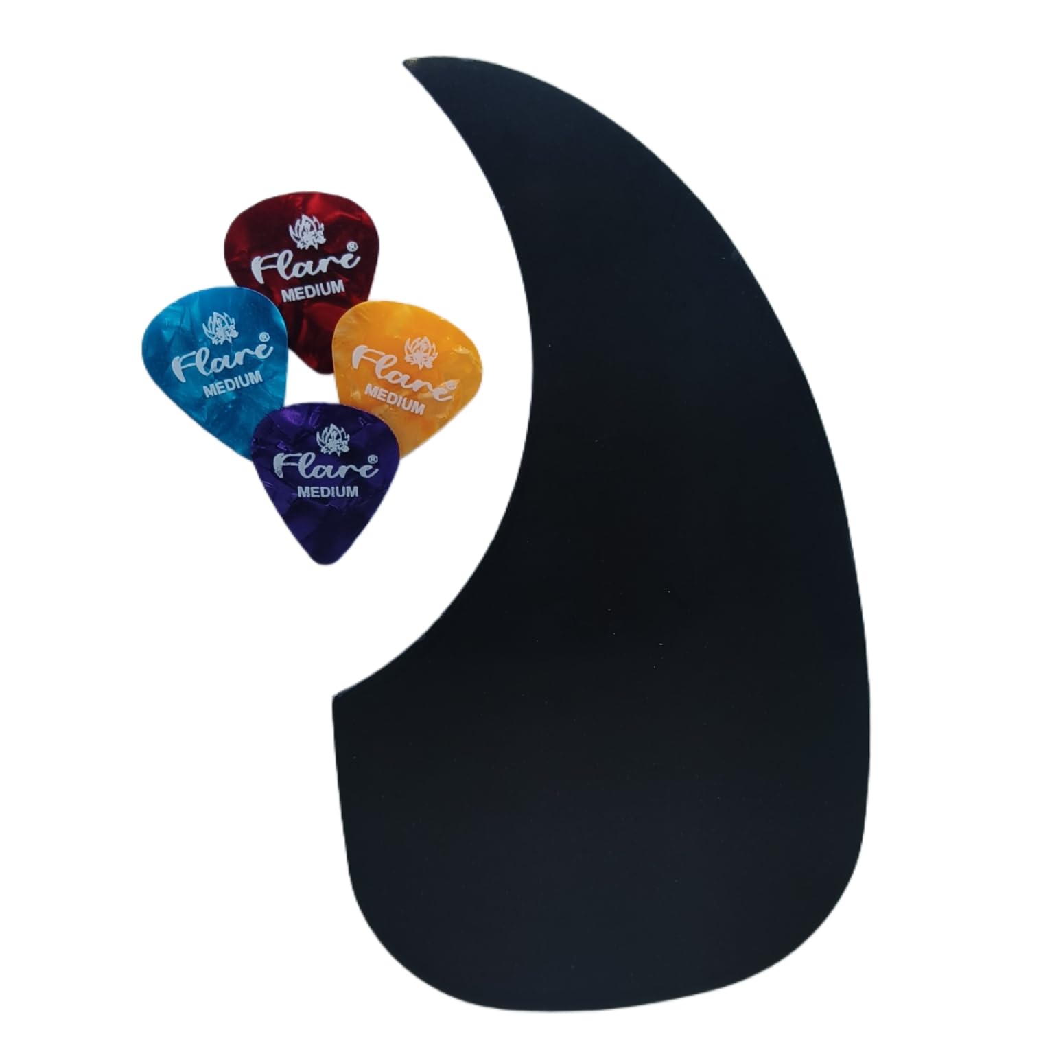 Flare Pickguard For Acoustic Guitar, SelfAdhesive Replacement AntiScratch Guard Plate For Acoustic Guitar(5 Picks Free, Black)
