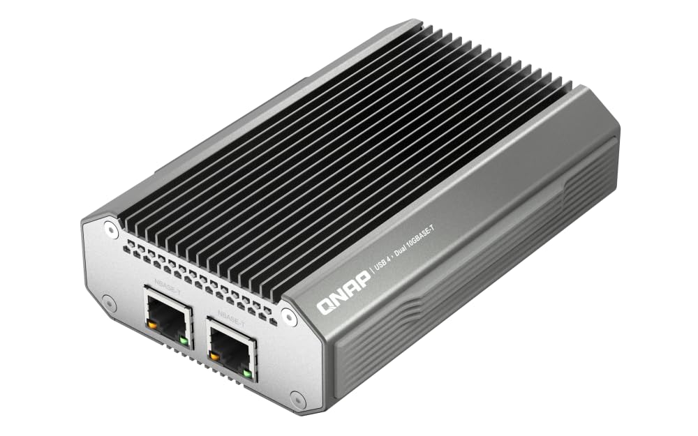 QNAP QNA-UC10G2T USB 4 Type-C to Dual-Port 10GBASE-T RJ45 Network Adapter, Compatible with USB 4 and Thunderbolt 3/4 Ports