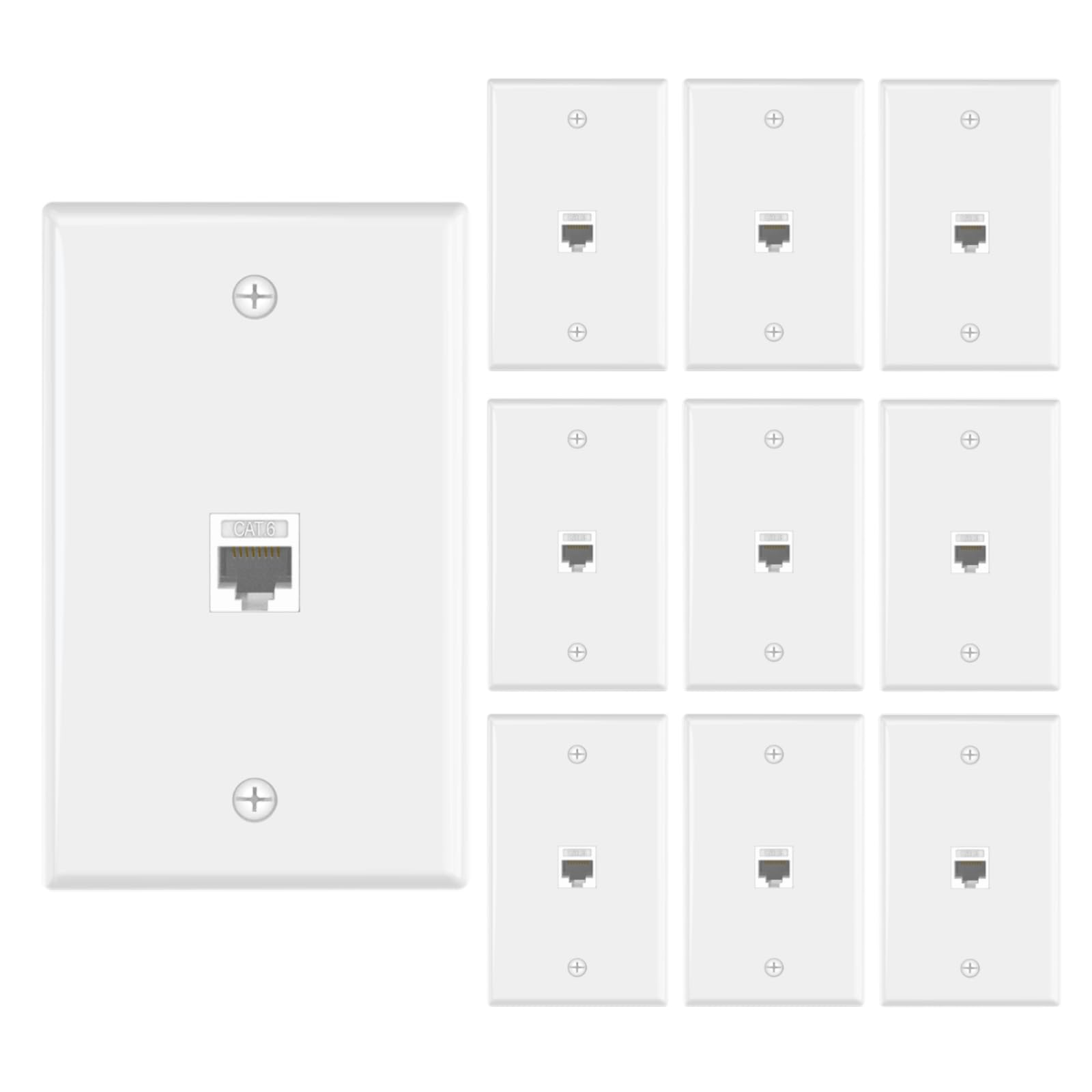 VCE Ethernet Wall Plate (UL-listed) 10-Pack, CAT6 Ethernet Wall Outlet Female to Female, Compatible with CAT6/CAT5E/CAT5 Cabels,