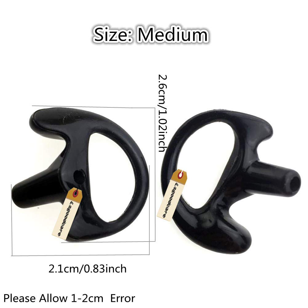 Lsgoodcare 20Pcs Replacement Earmold Earbud Left Ear Piece Compatible For Motorola Kenwood Midland Two Way Radio Acoustic Coil Tube Earpiece   Silicone Walkie Talkie Earmould Ear Buds Black Medium