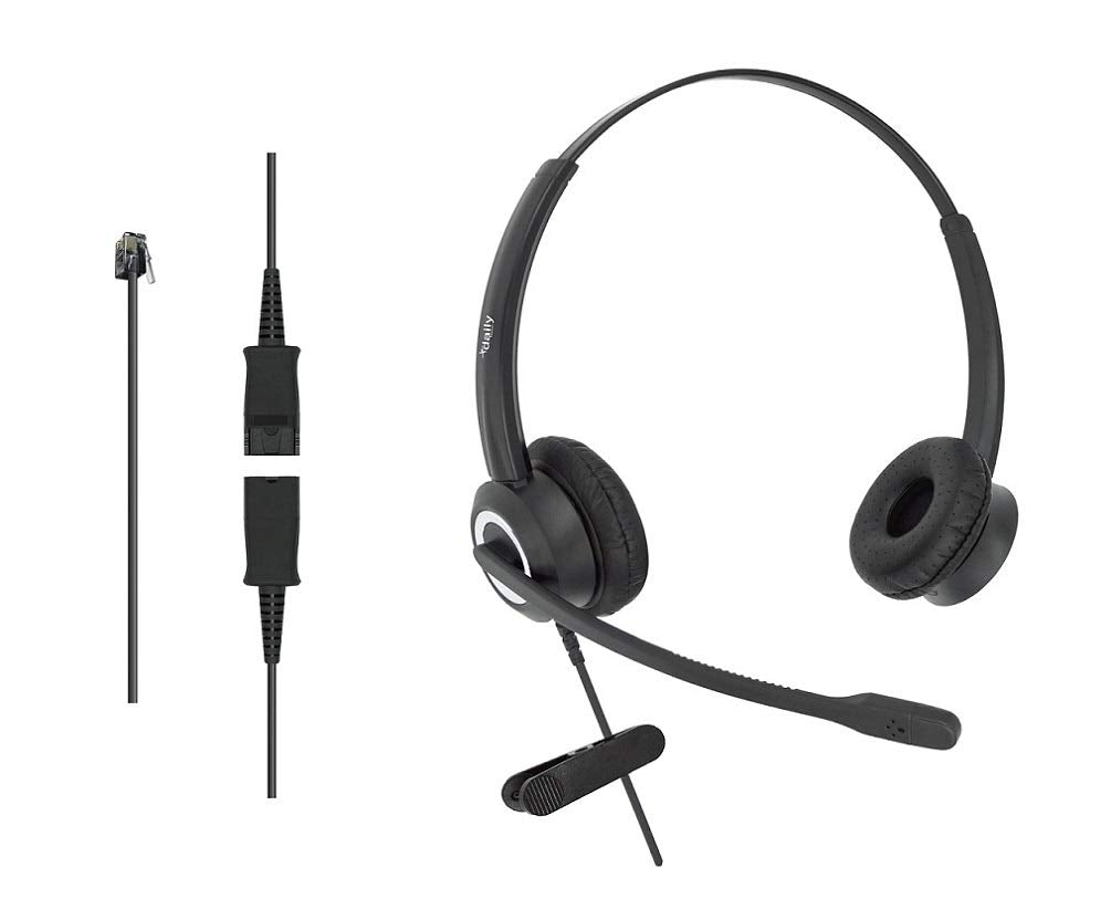 Office Phone Headset HD Voice for Aastra Allworx AltiGen Digium IPitomy Telephones, RJ9 & 3.5mm Adapter Cable (Binaural)
