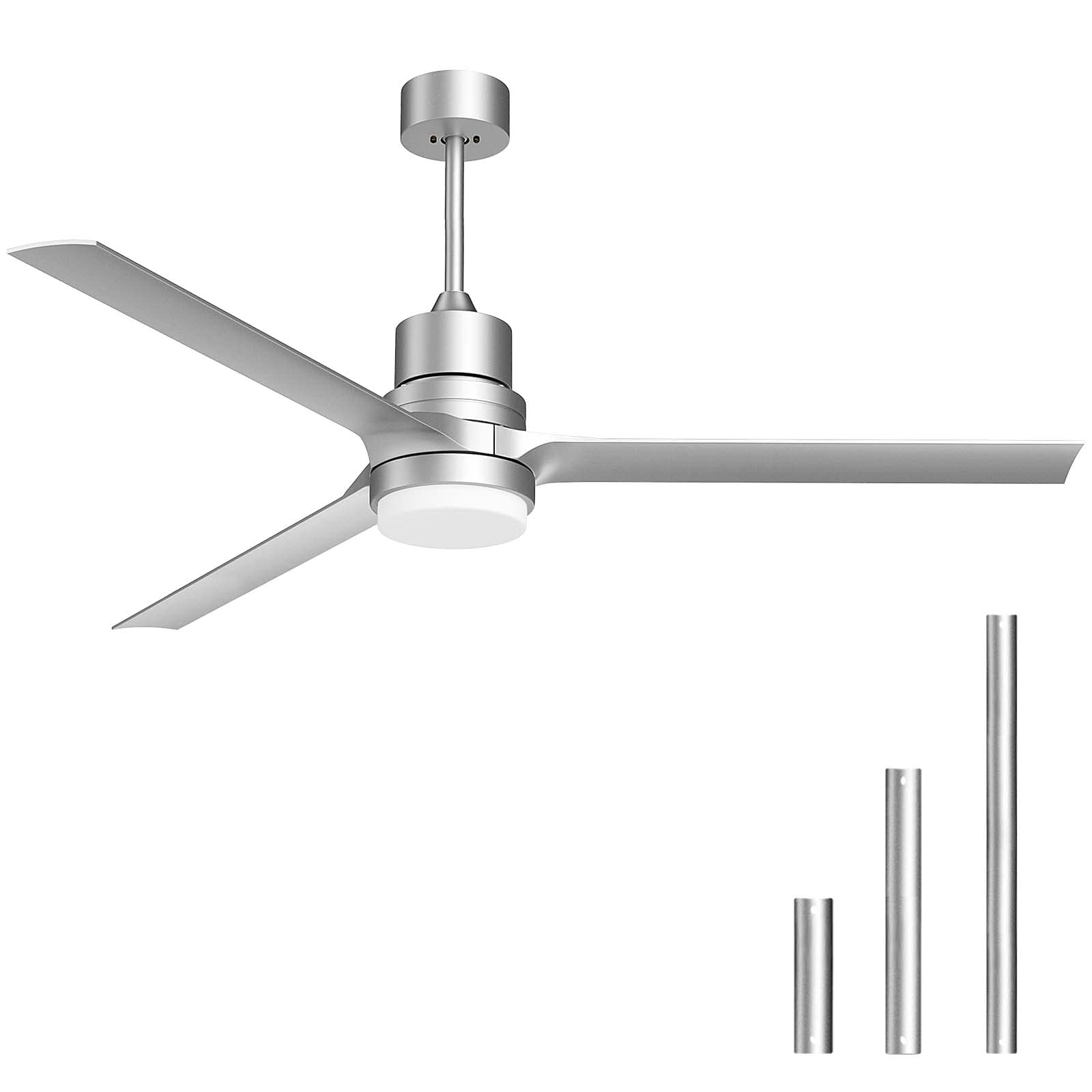 Biukis Ceiling Fans with Lights 60-in Silver Ceiling Fan with Dimmable LED Light Kit Remote Control Modern Blades Reversible DC 