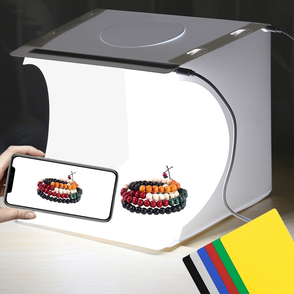 Photo Light Box 10'' Portable Folding Photography Light Tent Kit With 2 Light Bar  40Pcs Led Light And 6 Kinds Color Backgrounds