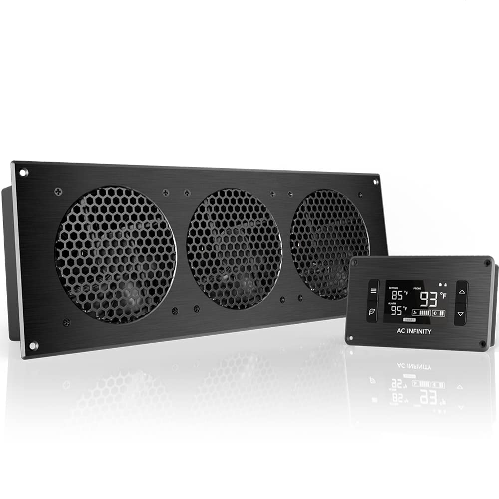 AC Infinity AIRPLATE T9, Quiet Cooling Fan System 18 with Thermostat Control, for Home Theater AV Cabinets