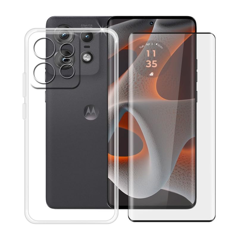 Hgjtfany Phone Case + Screen Protector For Motorola Edge 50 Pro (6.7''), Ultra Thin Shockproof Soft Silicone Clear Cover For Mot