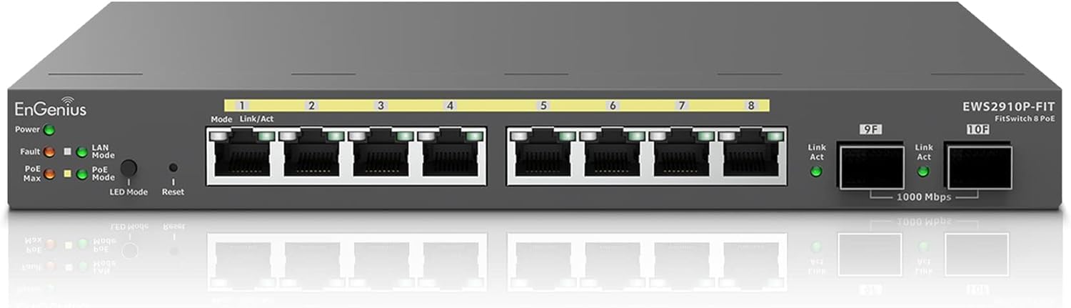 Engenius Fit Managed Ews2910P-Fit 8-Port Gigabit Poe L2+ Switch With A 55W Poe B
