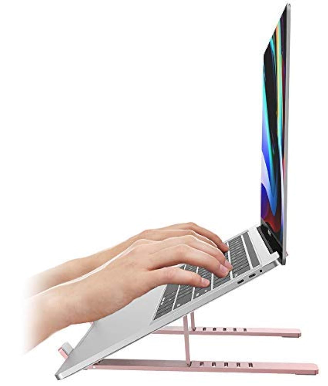 Aduro U Rise Steel Ergonomic Laptop Stand Adjustable Height Aluminum Monitor Stand Riser Compatible with 10 15.6' Laptop Rose Gold