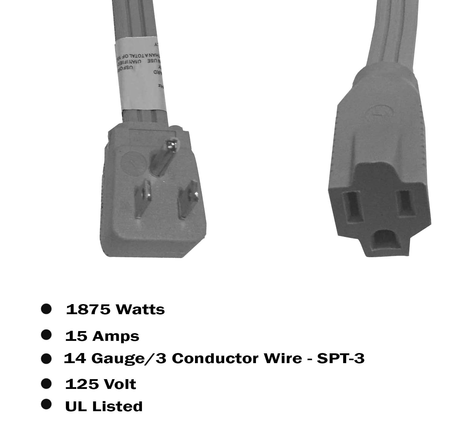 Heavy Duty Flat Extension Cord, 3 Ft Wire Gray Flat Plug Extension Cord For Air Conditioner, Refrigerator And Major Appliances 3