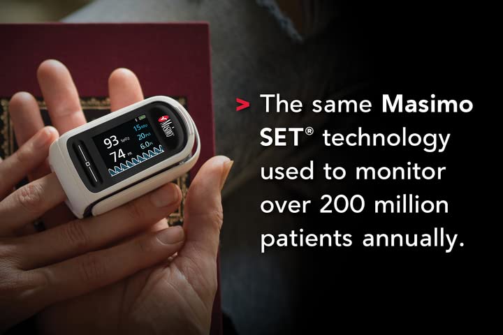 Masimo Mightysat Fingertip Pulse Oximeter With Bluetooth, Monitor Blood Oxygen Saturation And Breath Per Minute, Oled Screen, To